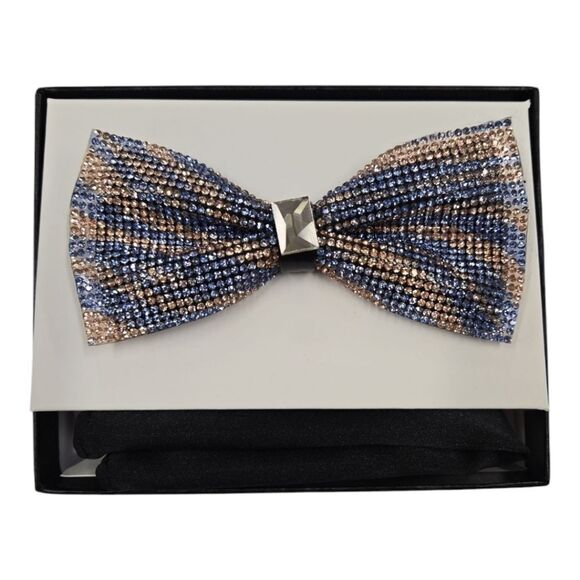 MEN'S MULTI-COLOR GLITTER RHINESTONE  BOW TIE & POCKET SQUARE BY EJ SAMUEL SBT63 - Picture 2 of 3